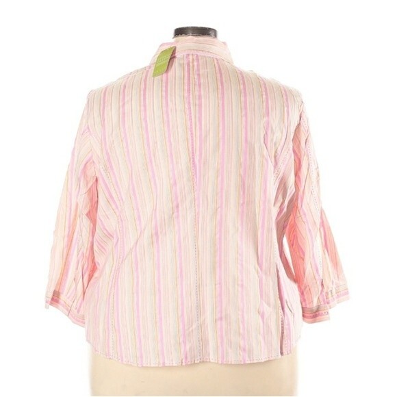 $104 sigrid olsen Silk shirt 24w 3x blouse top pink striped summer career luxury - Picture 2 of 6